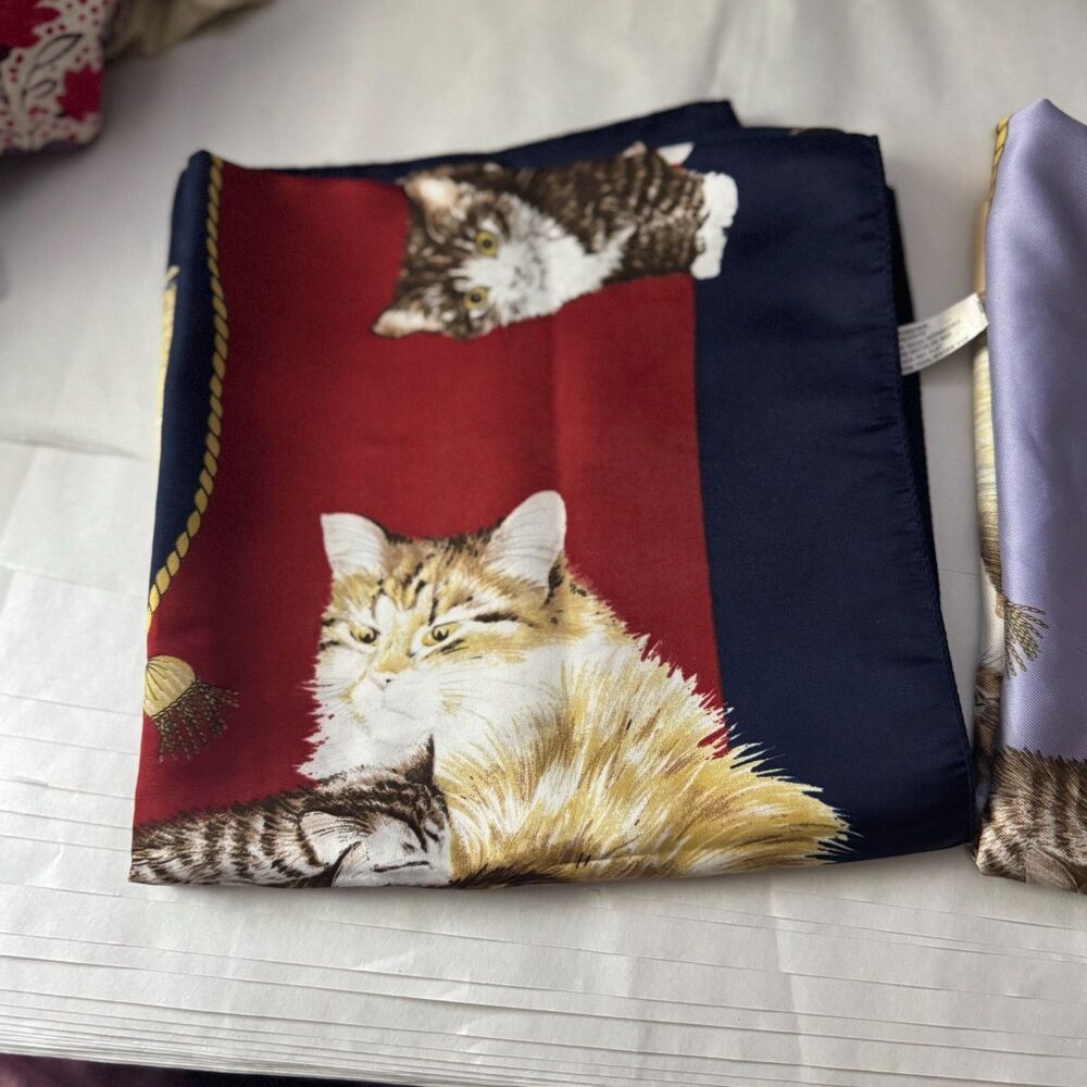 Symphony Estate Lux Sitting Vibrant Cats & Kittens 34" Square Scarf  2 Pack